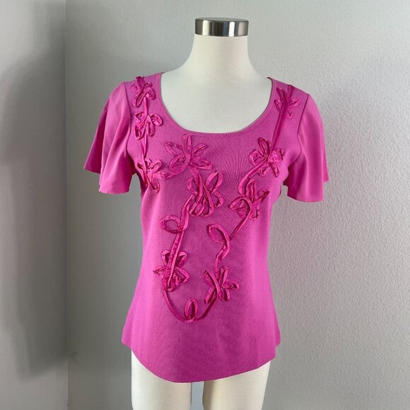 Cable & Gauge Top Womens Medium Pink Flutter Short Sleeve Stretch Shirt - Picture 1 of 10